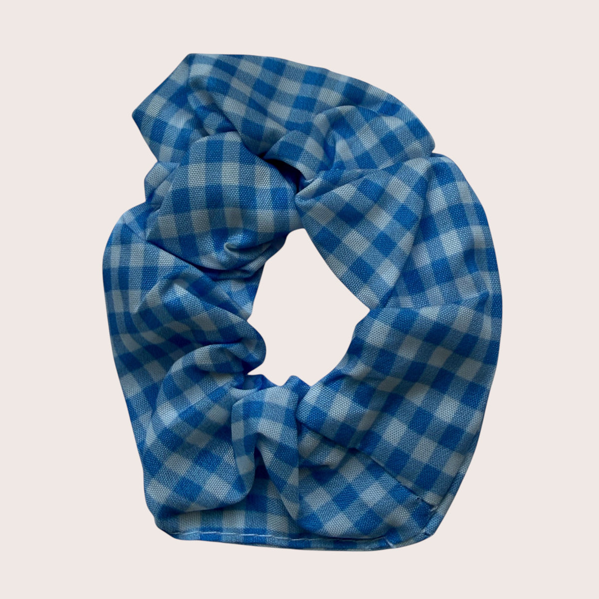 Nitelief blue and white gingham check fabric scrunchie, 8 cm diameter hair accessory